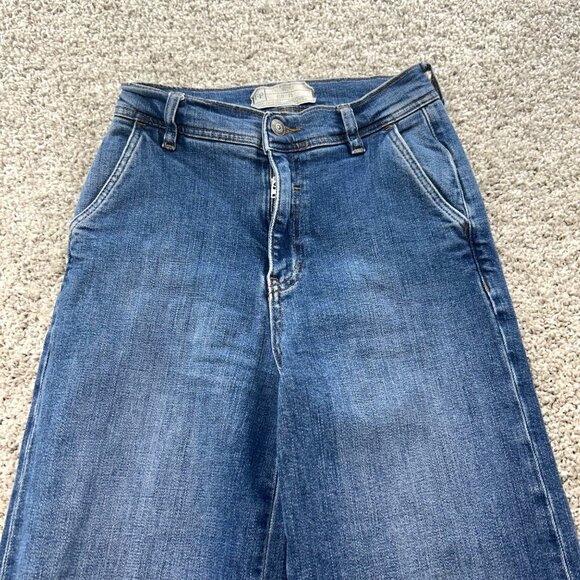 Free People Wide-Leg High-Rise Distressed Hem Jeans Size 25 - Picture 2 of 9